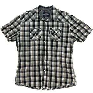 ECKO Unltd Men’s 2XL Black & White Plaid Snap Button Shirt Y2K Vintage Streetwea